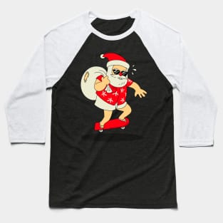 Christmas Skateboarding Santa Baseball T-Shirt